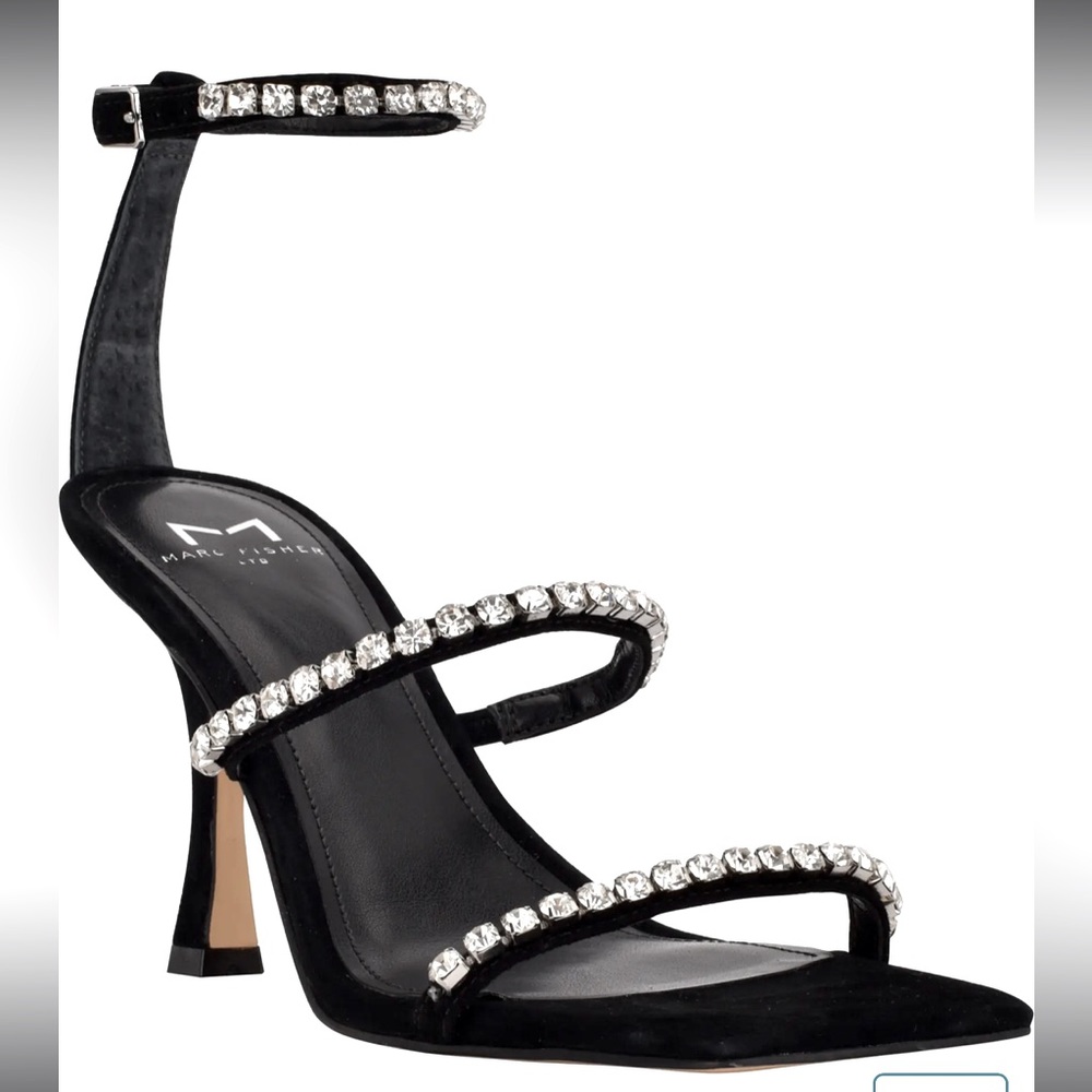 Marc Fisher Dessie Rhinestone Ankle Strap sandal size 7.5 black